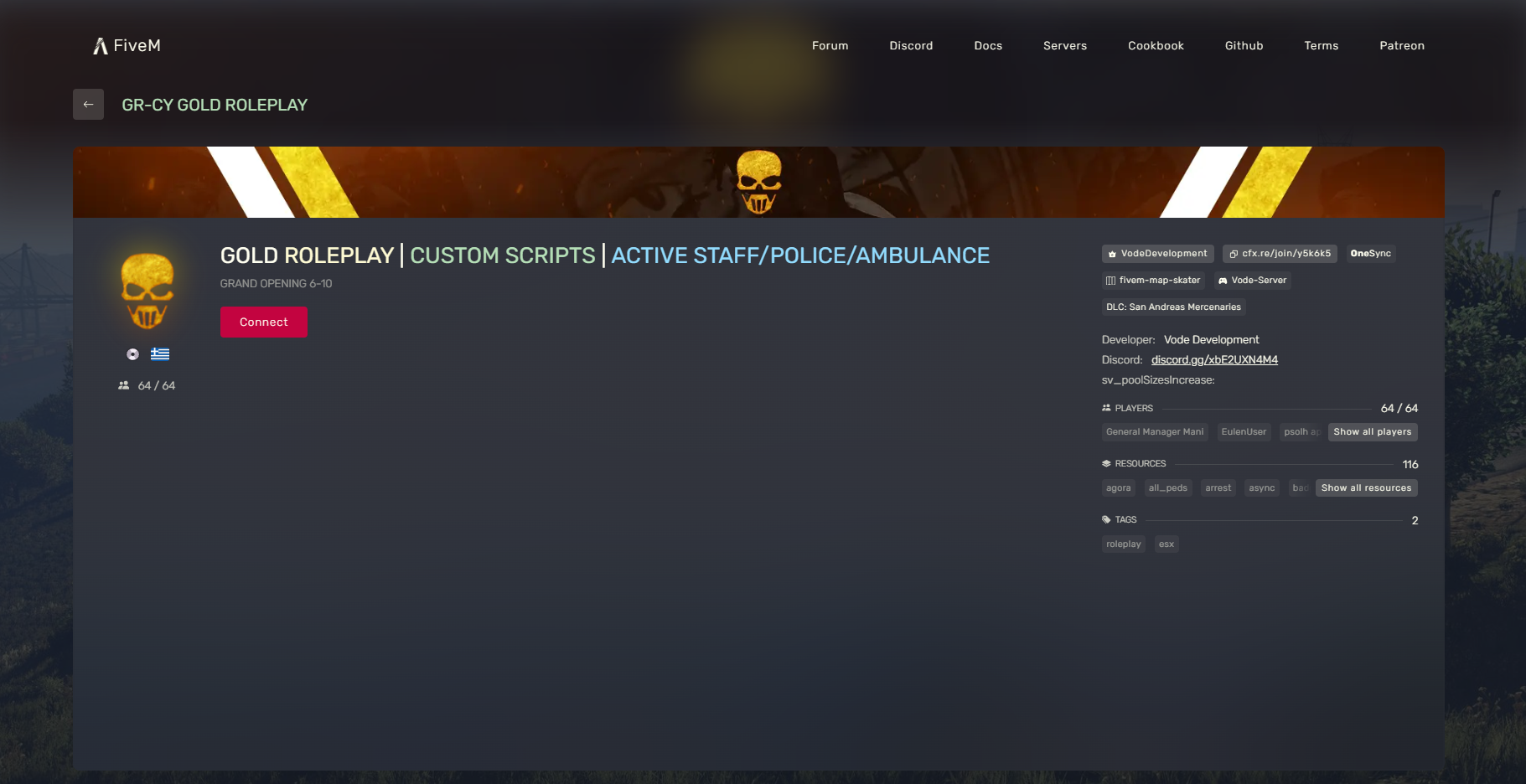 Gold Roleplay Cfx.re page